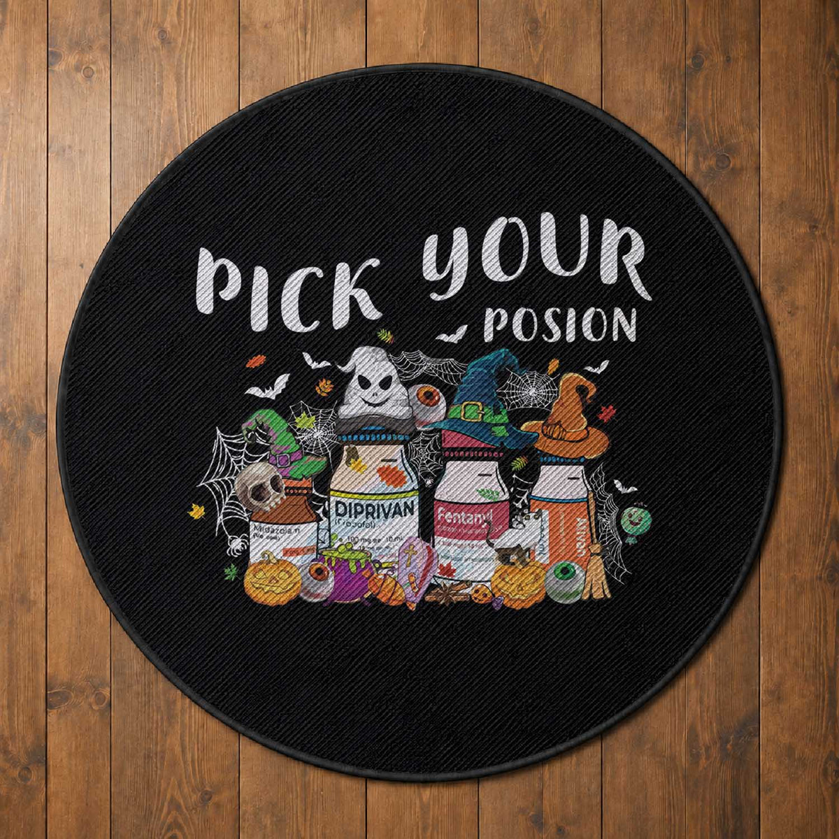 Halloween Nurse Round Rug Pick Your Poison Pharmacy Witches