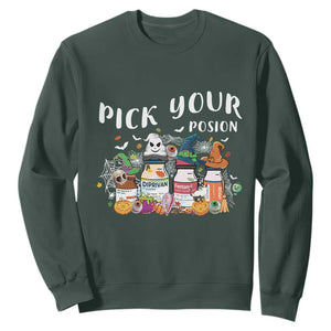 Halloween Nurse Sweatshirt Pick Your Poison Pharmacy Witches TS11 Dark Forest Green Print Your Wear