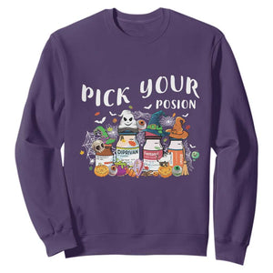 Halloween Nurse Sweatshirt Pick Your Poison Pharmacy Witches TS11 Purple Print Your Wear