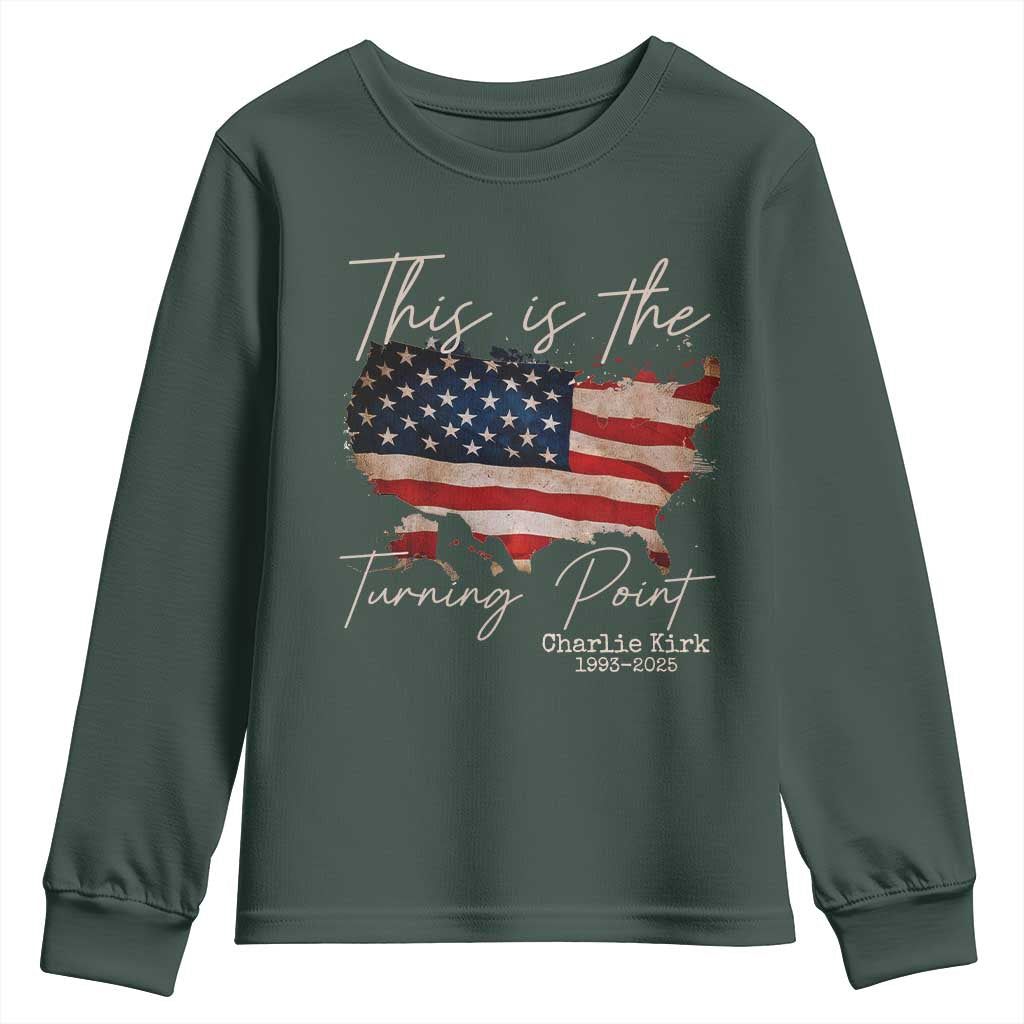 This Is The Turning Point Youth Sweatshirt Patriotic American Map Vintage USA Flag TS11 Dark Forest Green Print Your Wear