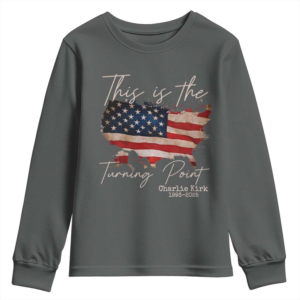 This Is The Turning Point Youth Sweatshirt Patriotic American Map Vintage USA Flag TS11 Dark Heather Print Your Wear