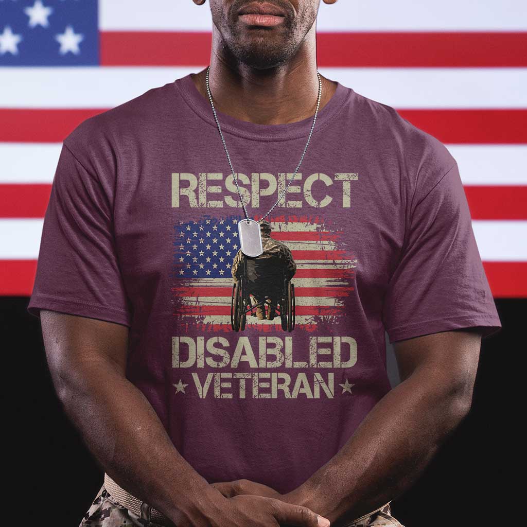 Respect Disabled Veteran T Shirt Military Soldier Vintage American Flag TS11 Maroon Print Your Wear