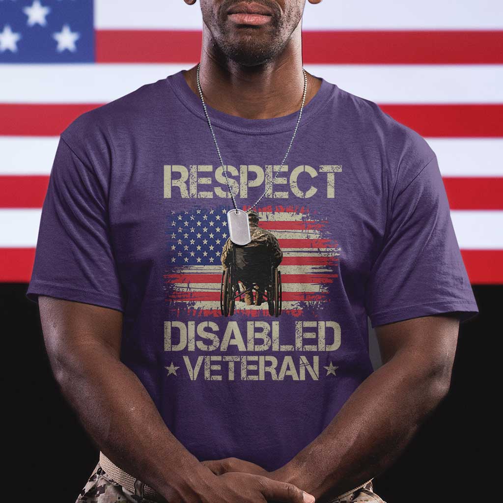 Respect Disabled Veteran T Shirt Military Soldier Vintage American Flag TS11 Purple Print Your Wear