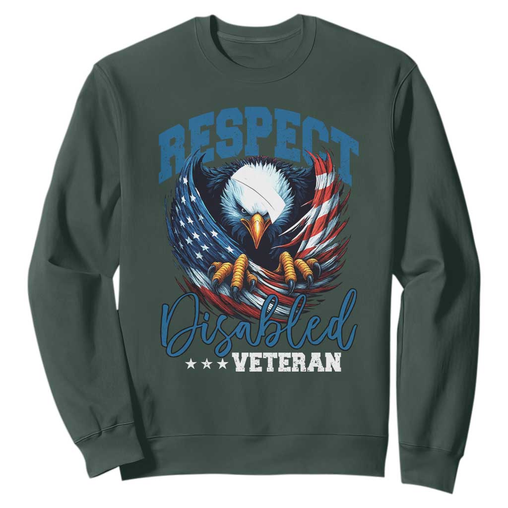Respect Disabled Veteran Sweatshirt Military Soldier American Flag Bald Eagle TS11 Dark Forest Green Print Your Wear