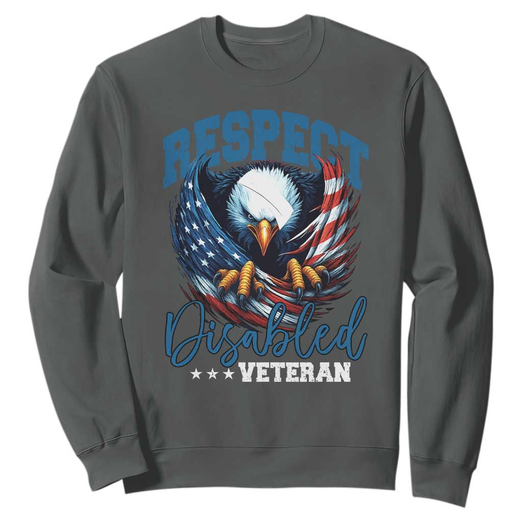 Respect Disabled Veteran Sweatshirt Military Soldier American Flag Bald Eagle TS11 Dark Heather Print Your Wear