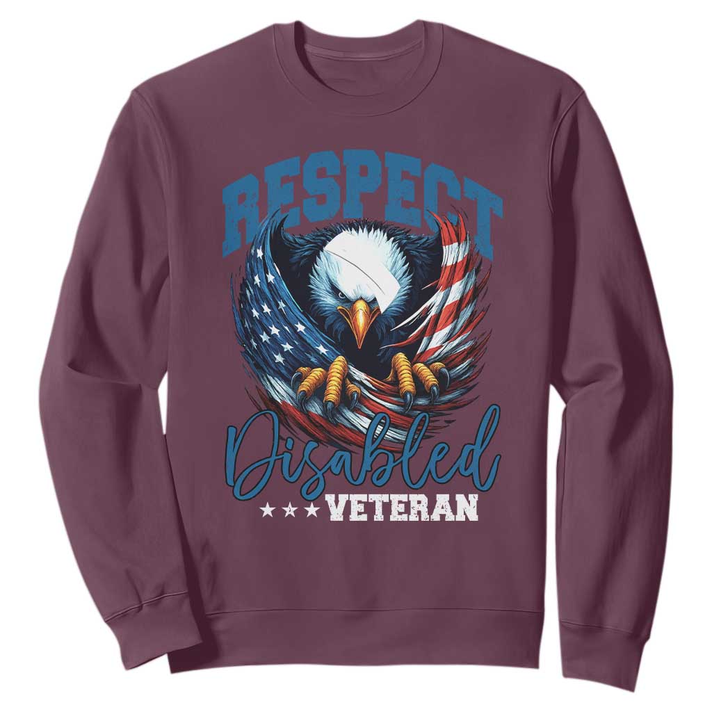 Respect Disabled Veteran Sweatshirt Military Soldier American Flag Bald Eagle TS11 Maroon Print Your Wear