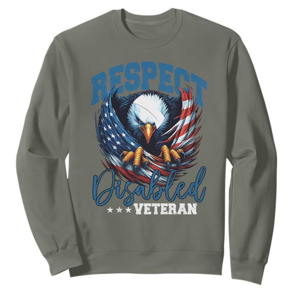 Respect Disabled Veteran Sweatshirt Military Soldier American Flag Bald Eagle TS11 Military Green Print Your Wear