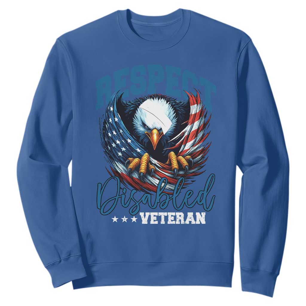 Respect Disabled Veteran Sweatshirt Military Soldier American Flag Bald Eagle TS11 Royal Blue Print Your Wear