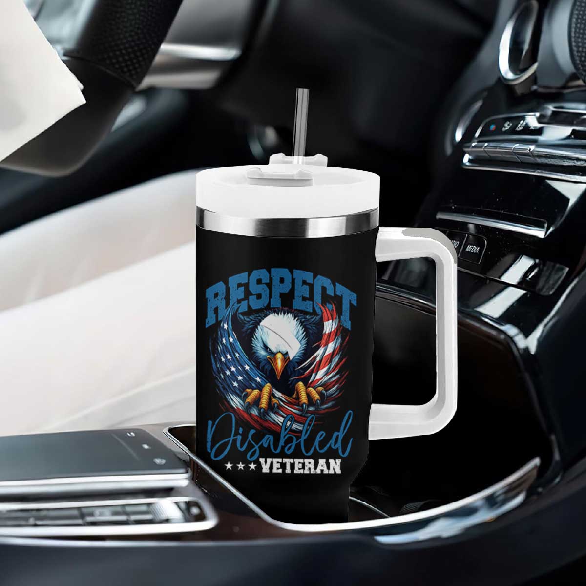 Respect Disabled Veteran Tumbler With Handle Military Soldier American Flag Bald Eagle TS11 Print Your Wear