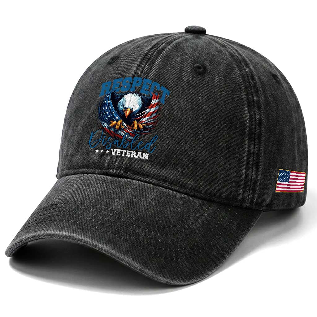 Respect Disabled Veteran Washed Cotton Baseball Cap Military Soldier American Flag Bald Eagle TS11 Print Your Wear