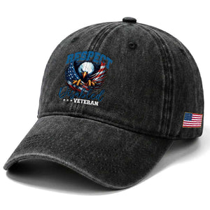 Respect Disabled Veteran Washed Cotton Baseball Cap Military Soldier American Flag Bald Eagle TS11 Print Your Wear
