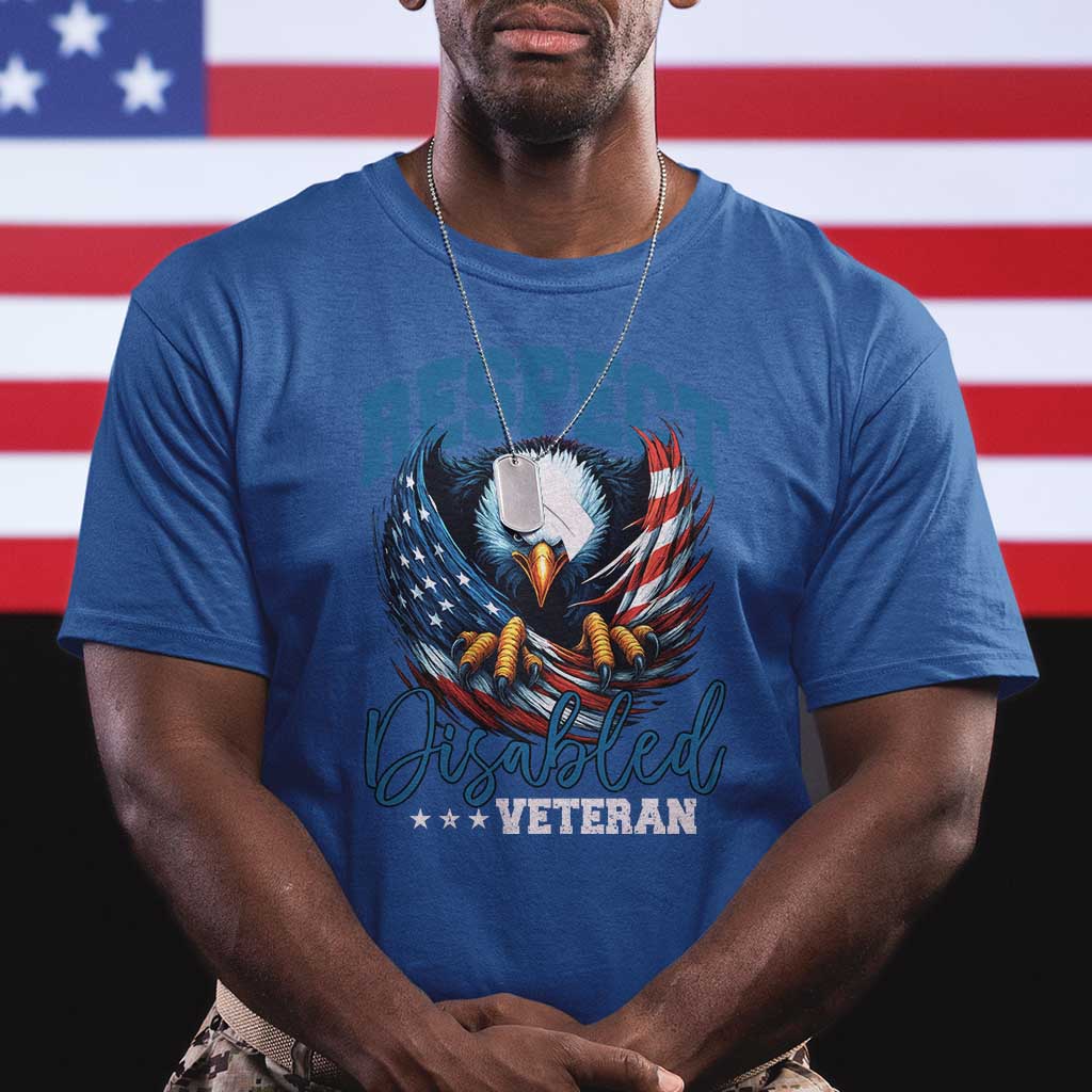 Respect Disabled Veteran T Shirt Military Soldier American Flag Bald Eagle TS11 Royal Blue Print Your Wear