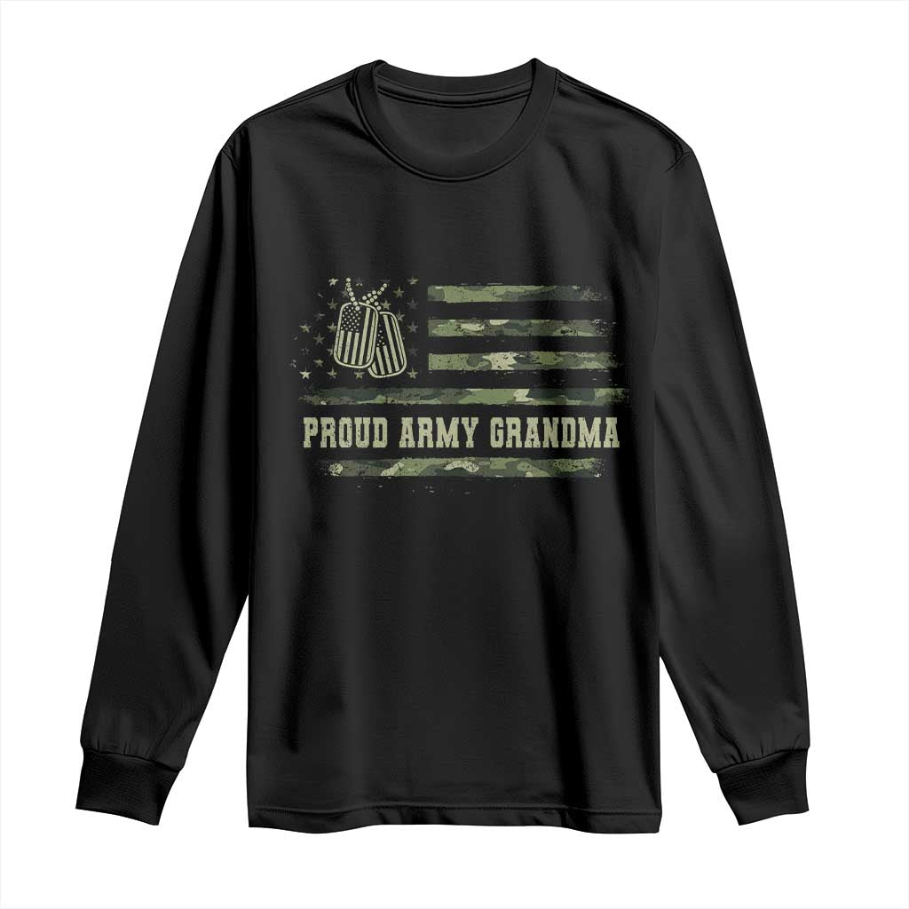 Proud Army Grandma Long Sleeve Shirt Vintage Camo American Flag Veteran TS11 Black Print Your Wear