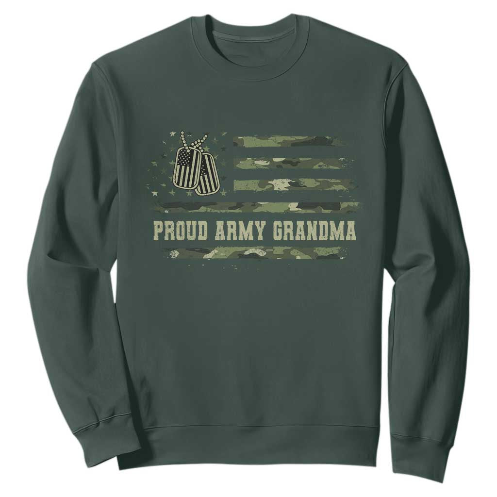 Proud Army Grandma Sweatshirt Vintage Camo American Flag Veteran TS11 Dark Forest Green Print Your Wear