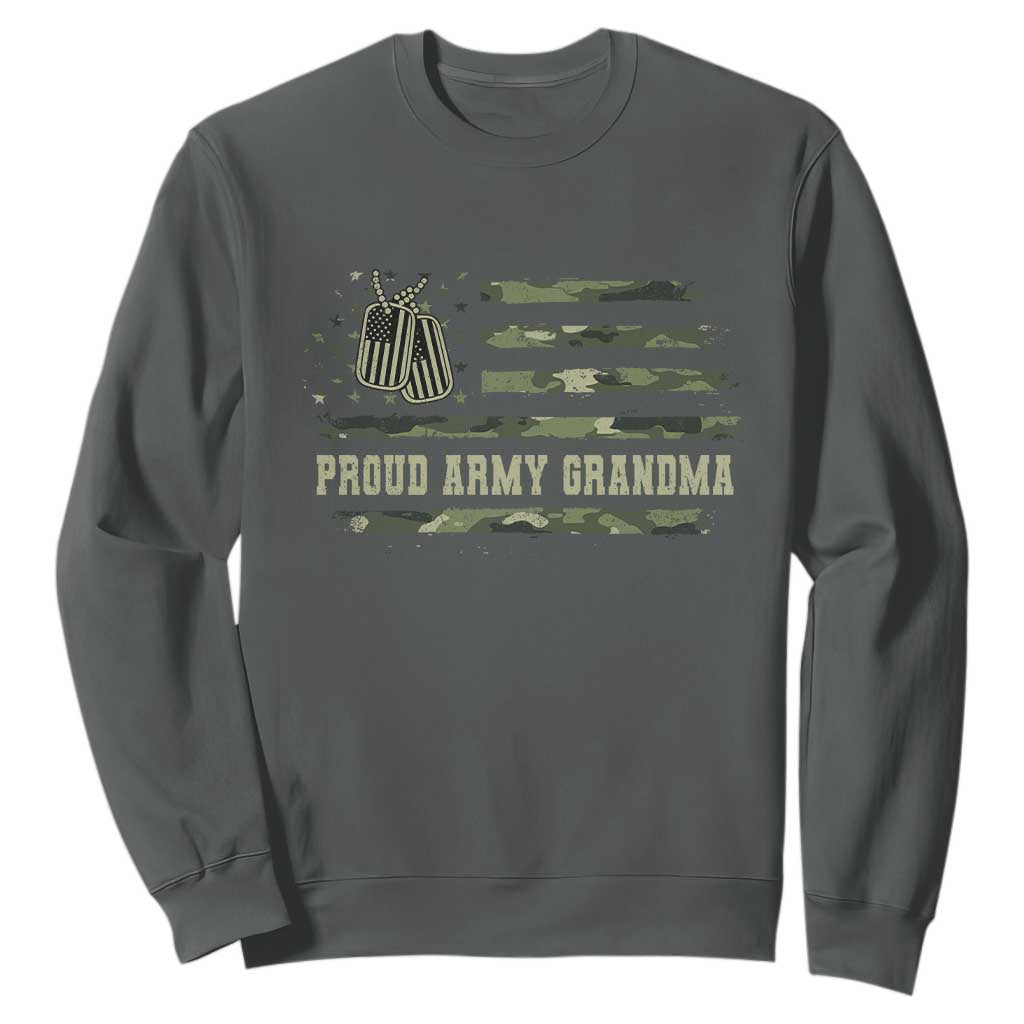 Proud Army Grandma Sweatshirt Vintage Camo American Flag Veteran TS11 Dark Heather Print Your Wear