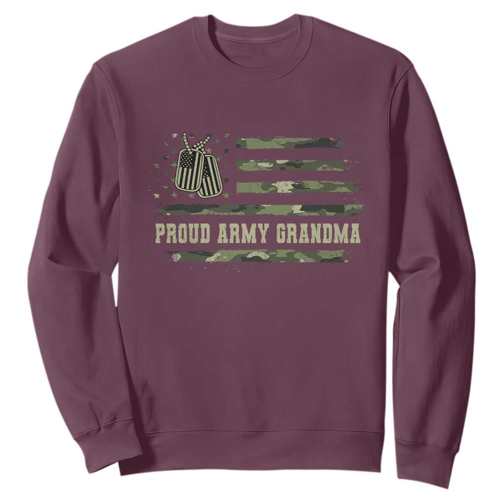 Proud Army Grandma Sweatshirt Vintage Camo American Flag Veteran TS11 Maroon Print Your Wear