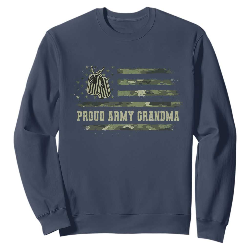 Proud Army Grandma Sweatshirt Vintage Camo American Flag Veteran TS11 Navy Print Your Wear