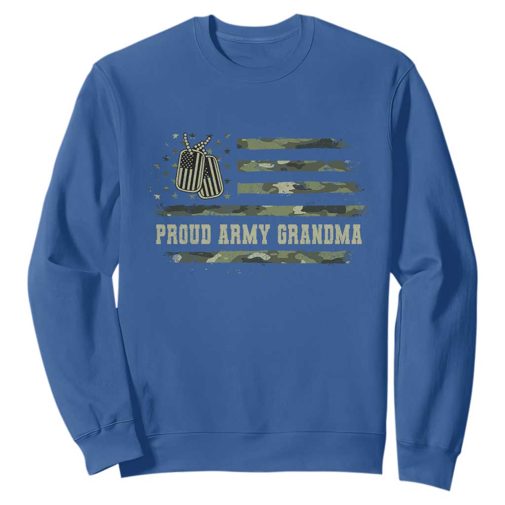Proud Army Grandma Sweatshirt Vintage Camo American Flag Veteran TS11 Royal Blue Print Your Wear