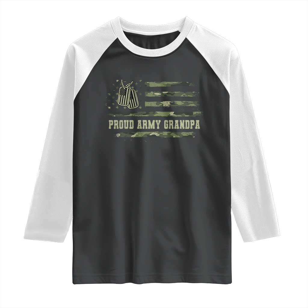 Proud Army Grandpa Raglan Shirt Vintage Camo American Flag Veteran TS11 Black White Print Your Wear