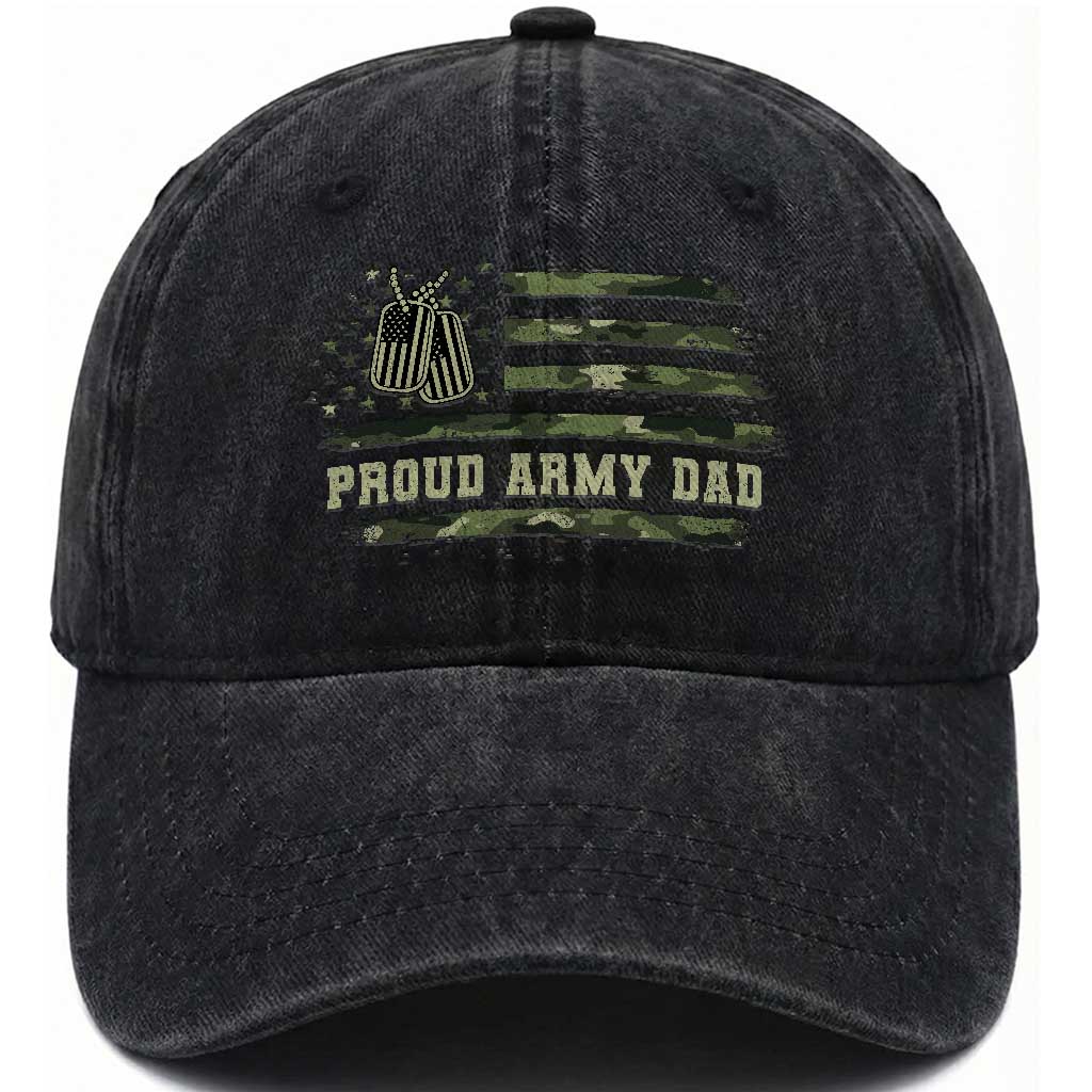 Proud Army Dad Washed Cotton Baseball Cap Vintage Camo American Flag Veteran Father's Day TS11 Print Your Wear