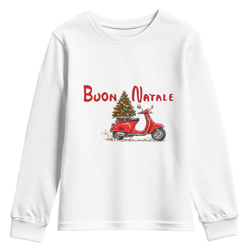 Italian Christmas Motor Scooter Youth Sweatshirt Buon Natale Xmas Tree Italy Pride