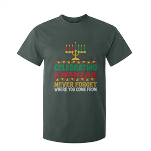 Celebrating Kwanzaa Never Forget Where You Come From Kinara Candle T Shirt For Kid TS11 Dark Forest Green Print Your Wear