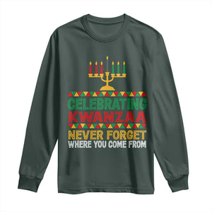 Celebrating Kwanzaa Never Forget Where You Come From Kinara Candle Long Sleeve Shirt TS11 Dark Forest Green Print Your Wear