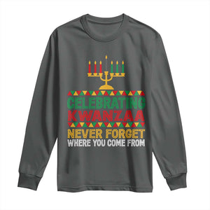 Celebrating Kwanzaa Never Forget Where You Come From Kinara Candle Long Sleeve Shirt TS11 Dark Heather Print Your Wear