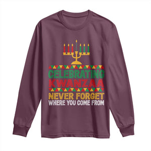 Celebrating Kwanzaa Never Forget Where You Come From Kinara Candle Long Sleeve Shirt TS11 Maroon Print Your Wear