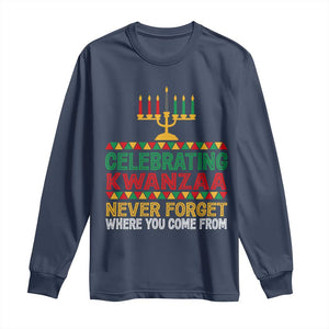 Celebrating Kwanzaa Never Forget Where You Come From Kinara Candle Long Sleeve Shirt TS11 Navy Print Your Wear