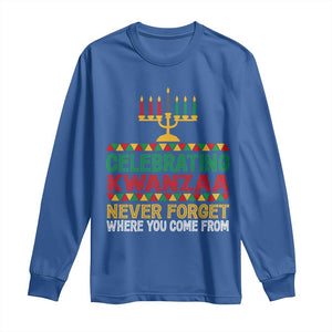 Celebrating Kwanzaa Never Forget Where You Come From Kinara Candle Long Sleeve Shirt TS11 Royal Blue Print Your Wear