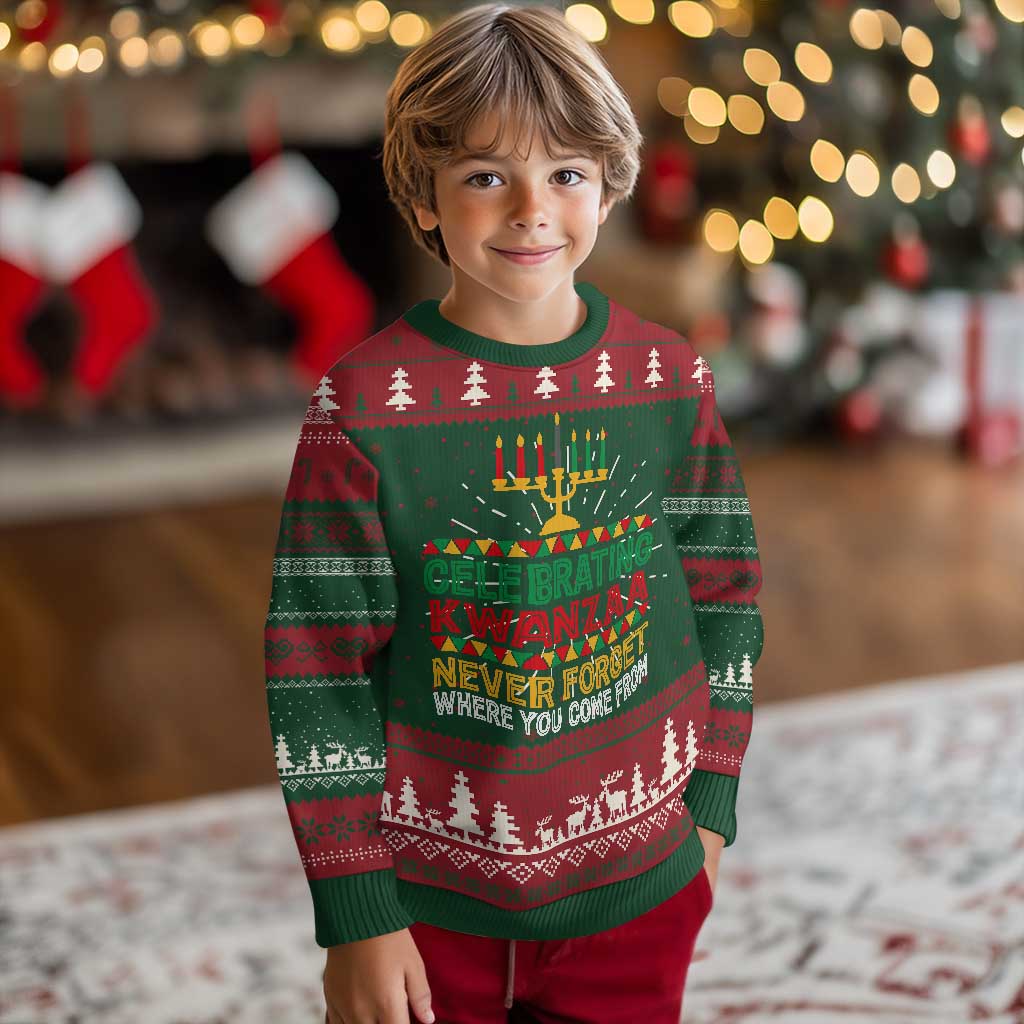 Celebrating Kwanzaa Never Forget Where You Come From Kinara Candle Ugly Christmas Sweater TS11 Christmas Print Your Wear