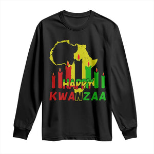 Happy Kwanzaa Long Sleeve Shirt Black Holiday African American Christmas Kinara Candle TS11 Black Print Your Wear