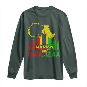 Happy Kwanzaa Long Sleeve Shirt Black Holiday African American Christmas Kinara Candle TS11 Dark Forest Green Print Your Wear