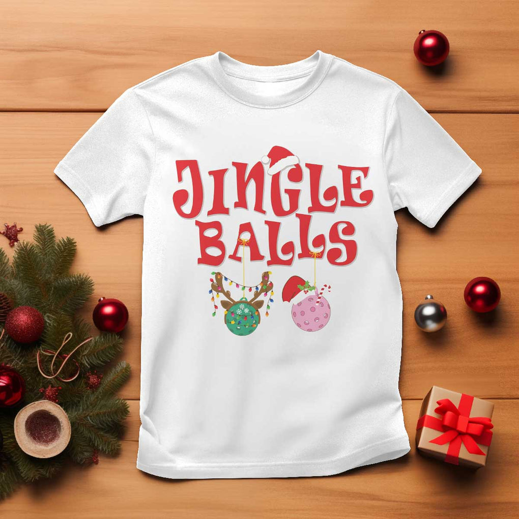 Funny Christmas Pickleball T Shirt Jingle Balls Reindeer Santa Hat Ball TS11 White Print Your Wear