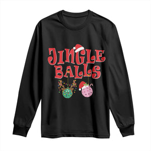 Funny Christmas Pickleball Long Sleeve Shirt Jingle Balls Reindeer Santa Hat Ball TS11 Black Print Your Wear