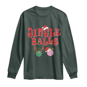 Funny Christmas Pickleball Long Sleeve Shirt Jingle Balls Reindeer Santa Hat Ball TS11 Dark Forest Green Print Your Wear