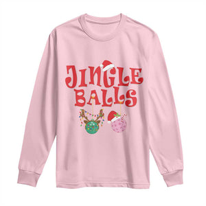 Funny Christmas Pickleball Long Sleeve Shirt Jingle Balls Reindeer Santa Hat Ball TS11 Light Pink Print Your Wear