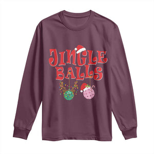 Funny Christmas Pickleball Long Sleeve Shirt Jingle Balls Reindeer Santa Hat Ball TS11 Maroon Print Your Wear