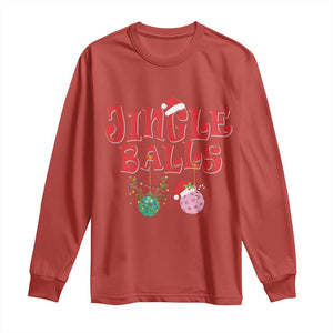 Funny Christmas Pickleball Long Sleeve Shirt Jingle Balls Reindeer Santa Hat Ball TS11 Red Print Your Wear