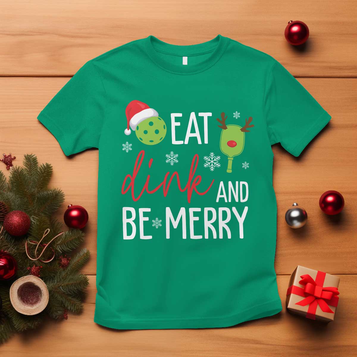 Funny Christmas Pickleball T Shirt Eat Dink And Be Merry TS11 Irish Green Print Your Wear