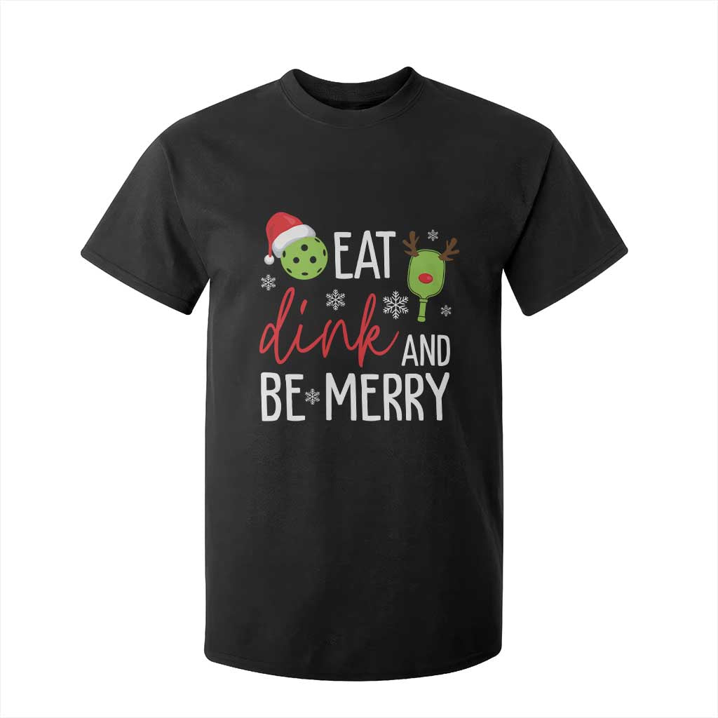 Funny Christmas Pickleball T Shirt For Kid Eat Dink And Be Merry TS11 Black Print Your Wear