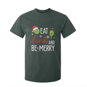 Funny Christmas Pickleball T Shirt For Kid Eat Dink And Be Merry TS11 Dark Forest Green Print Your Wear