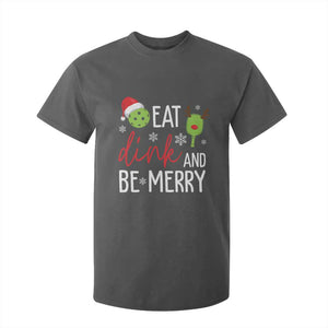 Funny Christmas Pickleball T Shirt For Kid Eat Dink And Be Merry TS11 Dark Heather Print Your Wear