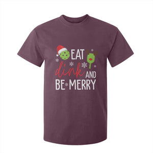 Funny Christmas Pickleball T Shirt For Kid Eat Dink And Be Merry TS11 Maroon Print Your Wear