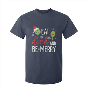 Funny Christmas Pickleball T Shirt For Kid Eat Dink And Be Merry TS11 Navy Print Your Wear