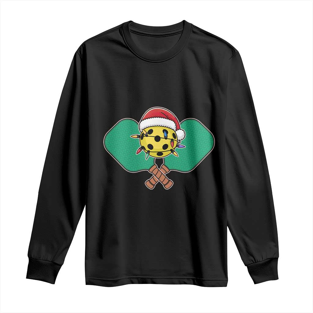 Funny Christmas Pickleball Holiday Santa Hat Long Sleeve Shirt TS11 Black Print Your Wear