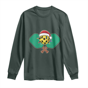 Funny Christmas Pickleball Holiday Santa Hat Long Sleeve Shirt TS11 Dark Forest Green Print Your Wear