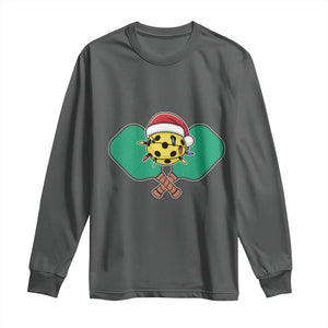 Funny Christmas Pickleball Holiday Santa Hat Long Sleeve Shirt TS11 Dark Heather Print Your Wear