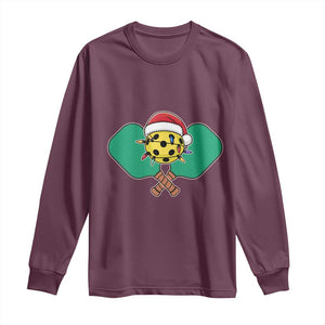 Funny Christmas Pickleball Holiday Santa Hat Long Sleeve Shirt TS11 Maroon Print Your Wear